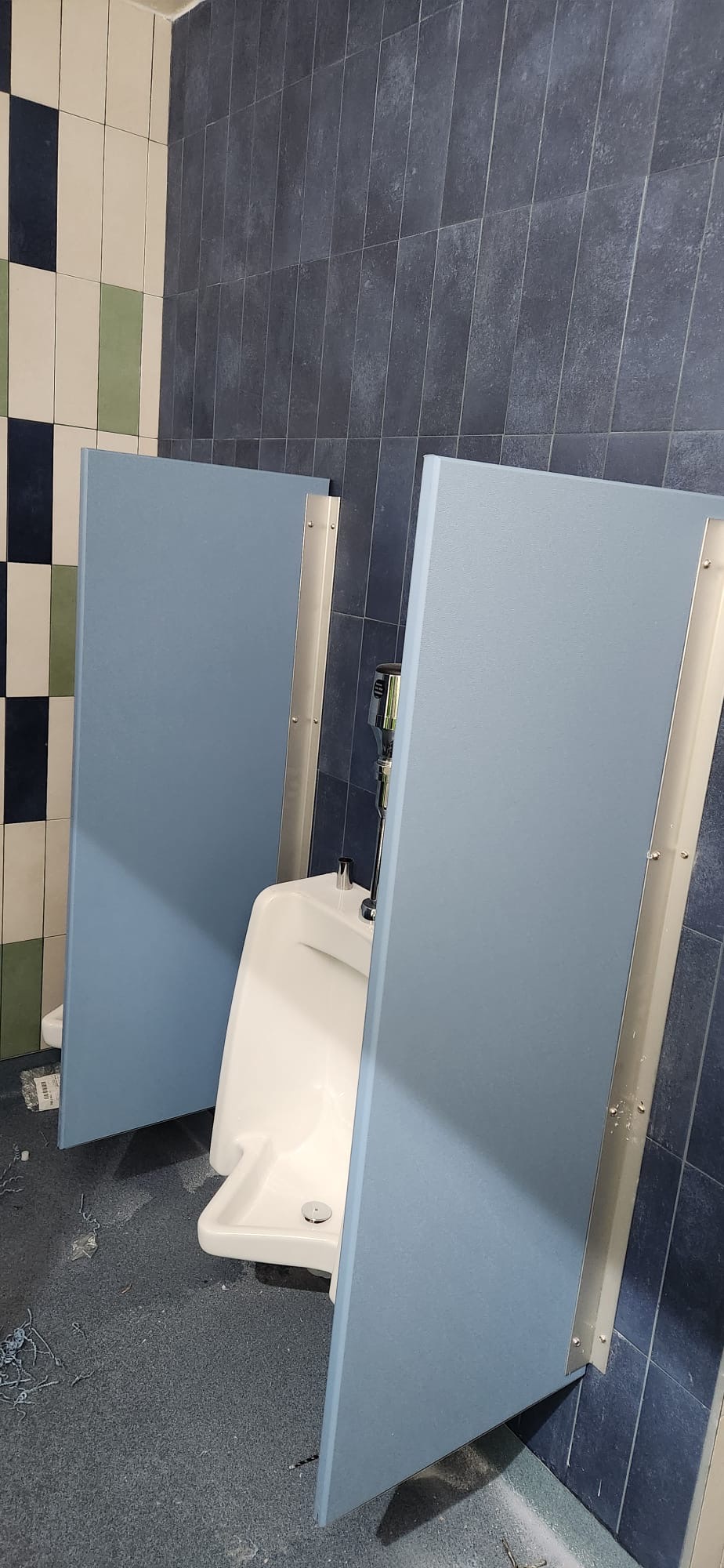 Solid-plastic restroom screen at Buchanan-Verplanck Elementary School in Buchanan, New York