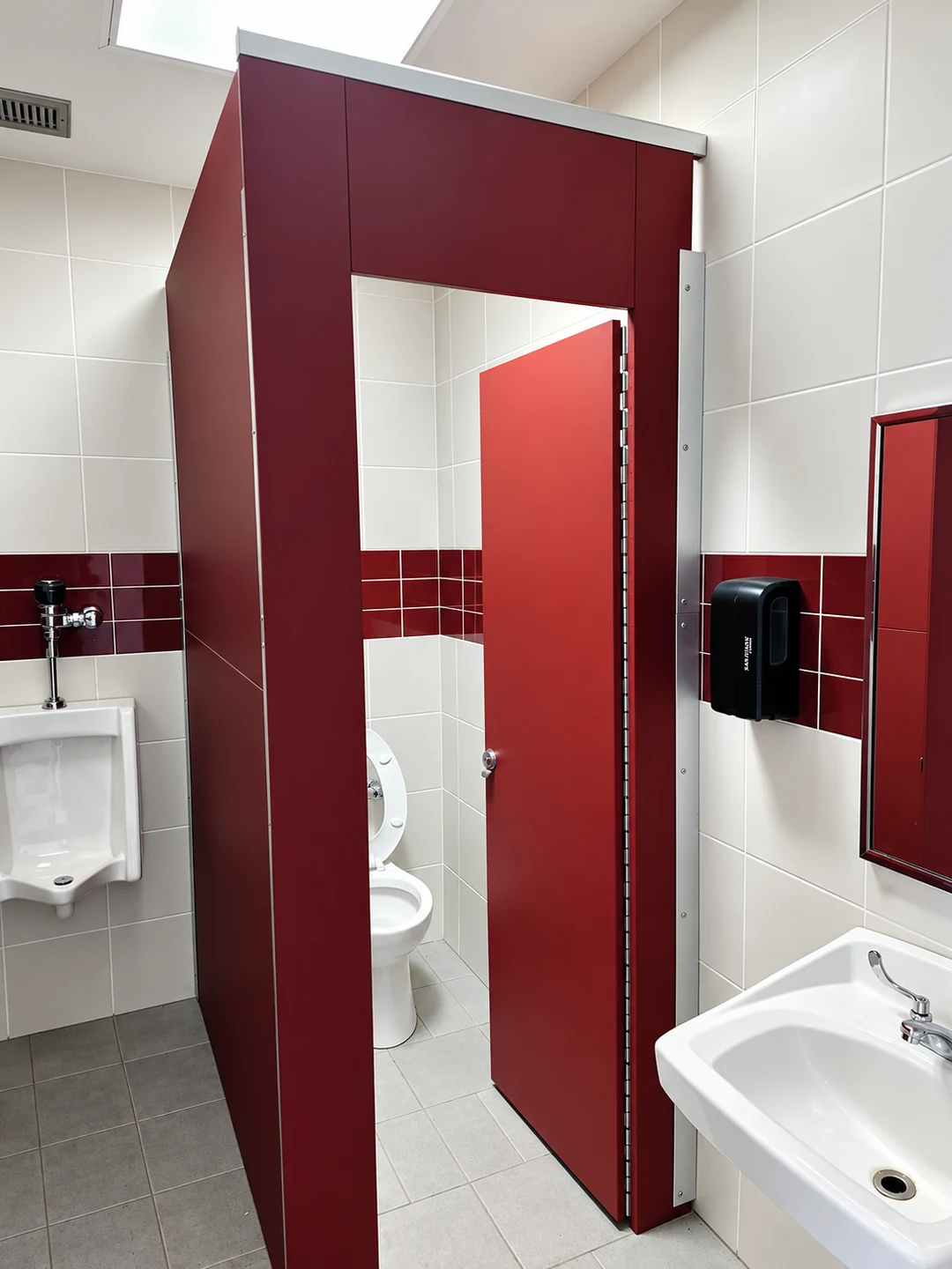 Scranton Aria solid-plastic commercial restroom stalls at New Paltz High School in New Paltz, New York