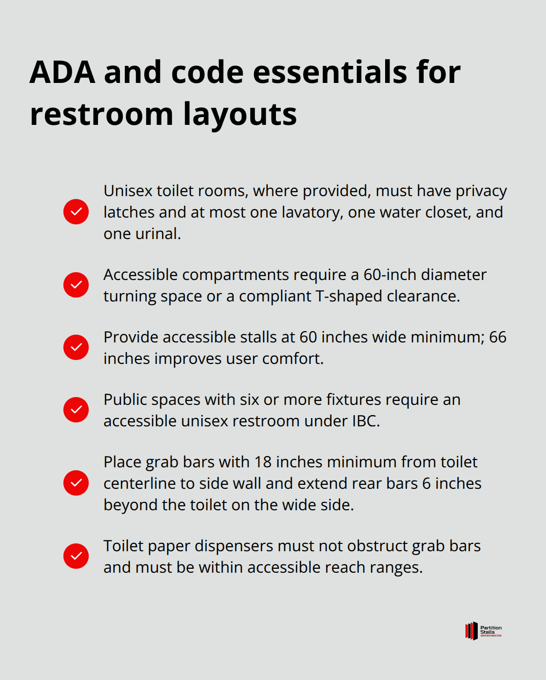 Key accessibility and code points to remember - bathroom toilet partition