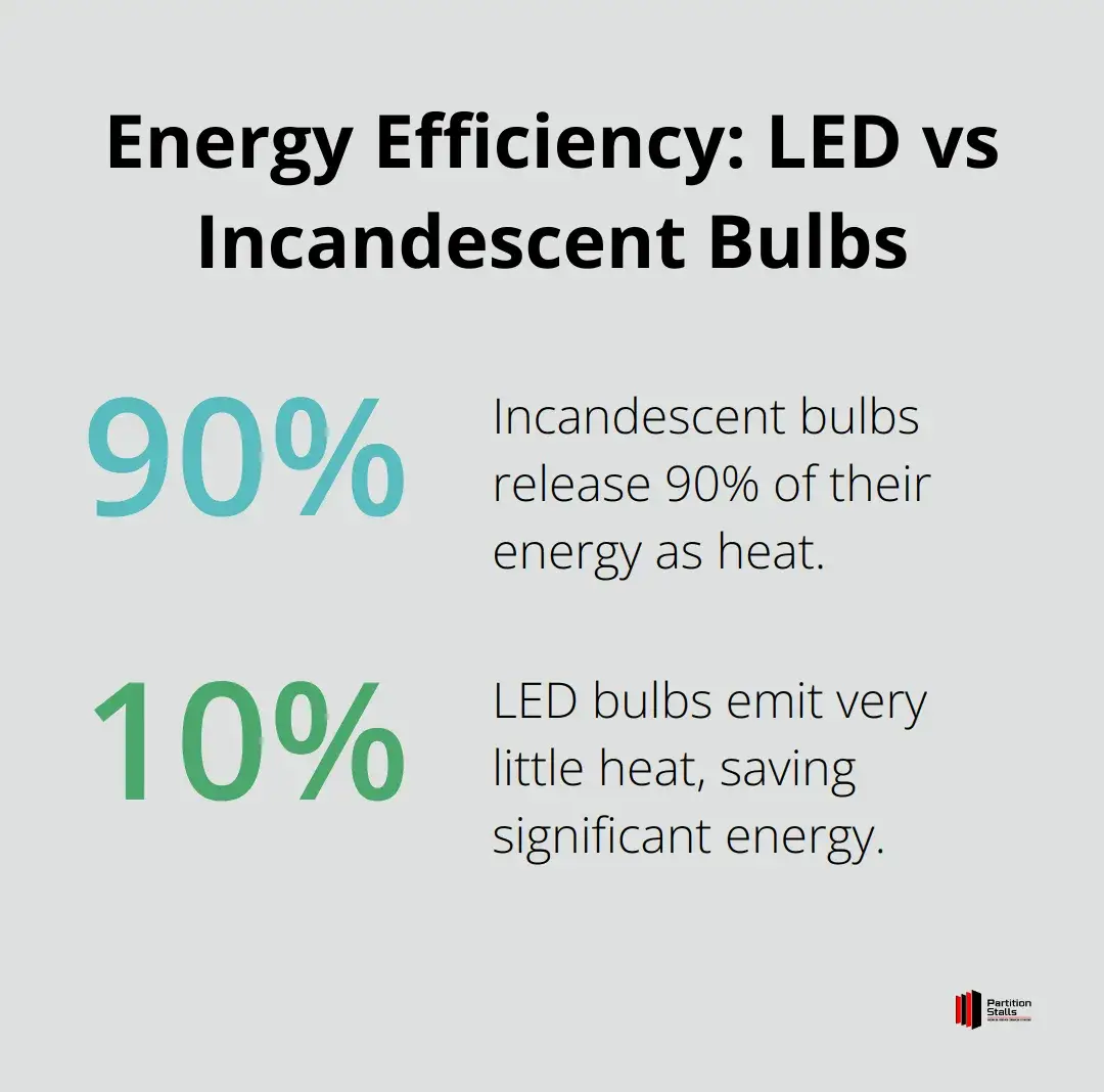 Comparison of heat emission between LED and incandescent bulbs - commercial restroom design examples