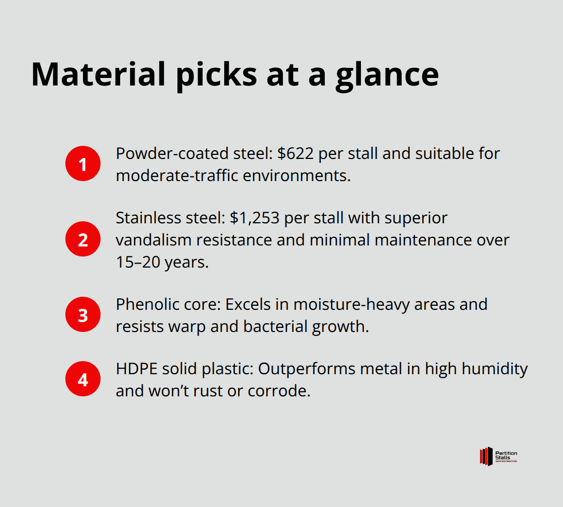 Quick comparison of partition materials with costs and best-use conditions