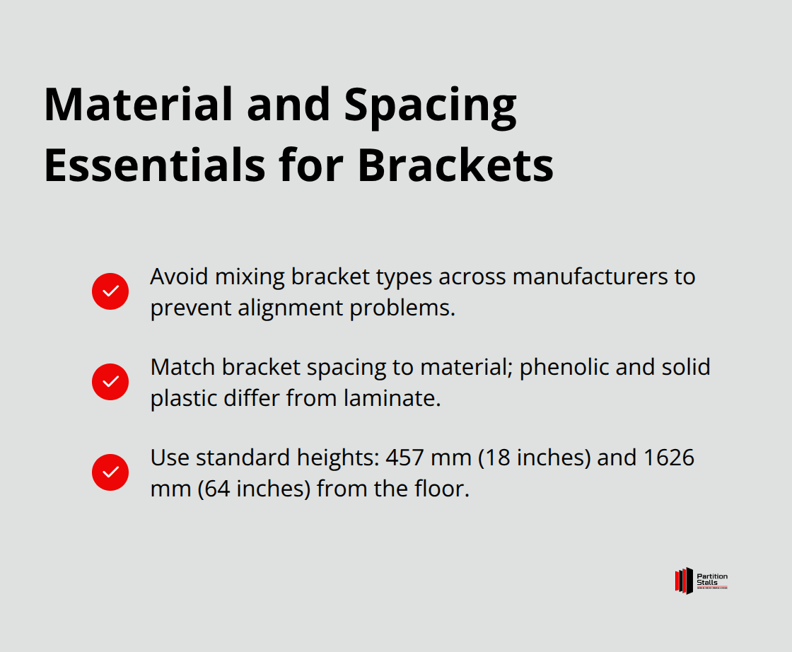 Key best practices for choosing materials and spacing toilet partition brackets.