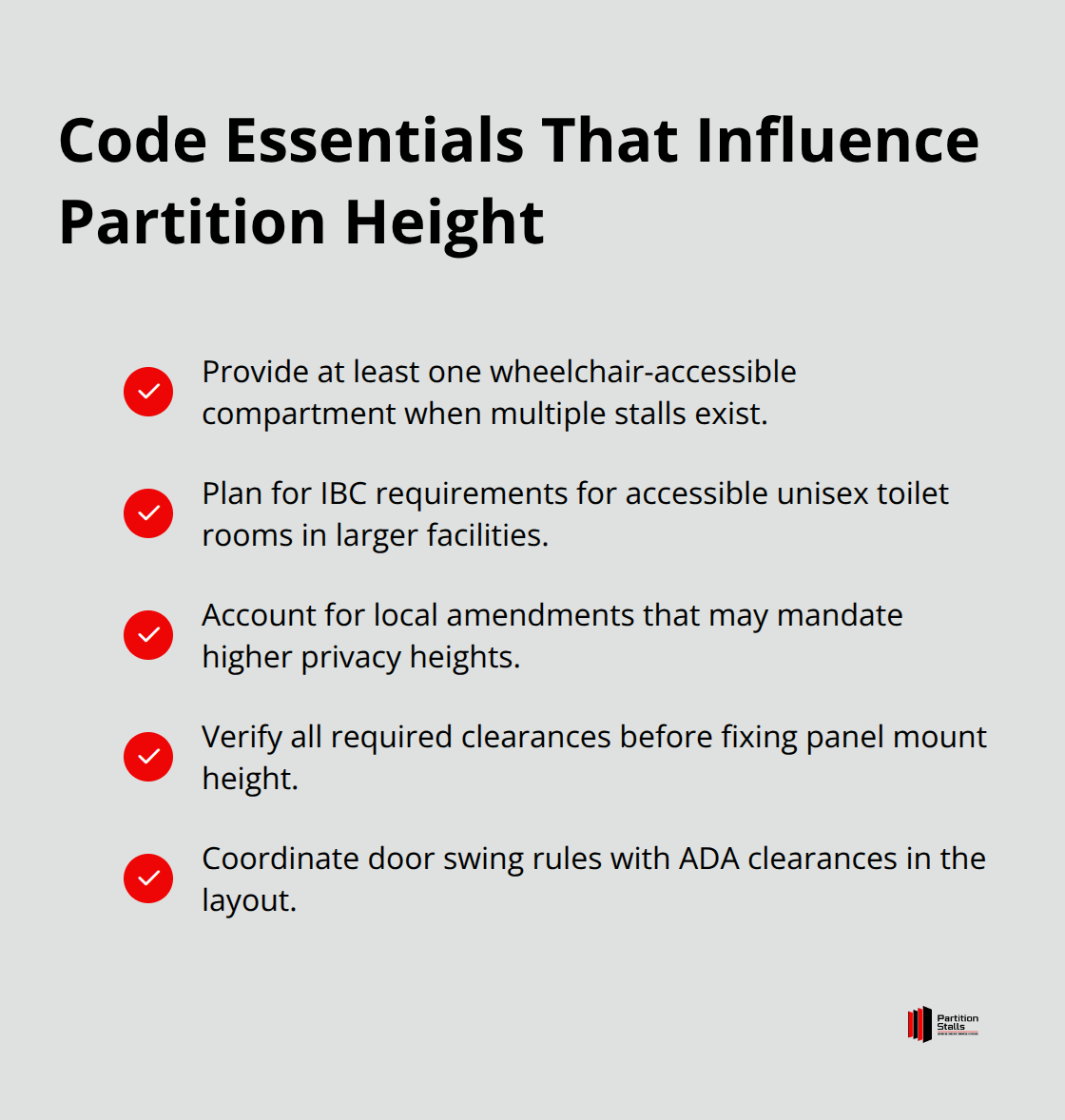 Key code and compliance points that affect commercial restroom partition heights in the United States - toilet partition height